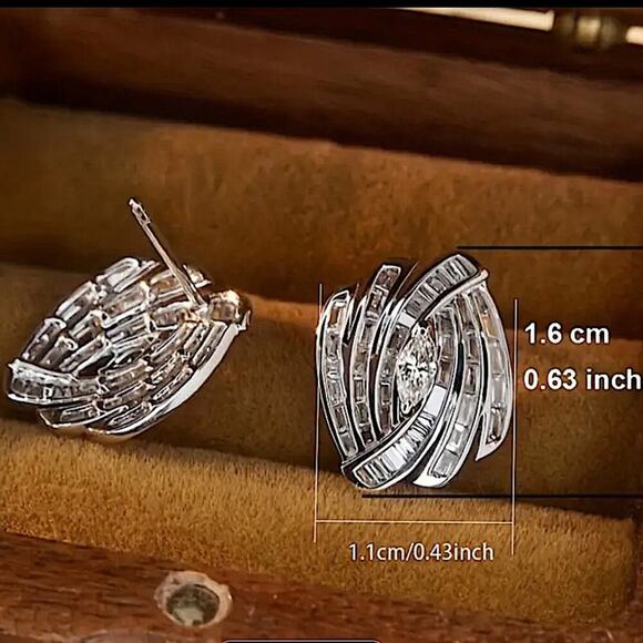 Sterling Silver Zircon Stud Earrings, Wedding, Bridal, Anniversary - Picture 5 of 5